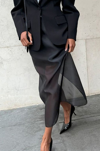 Tiered Design See Through Hem Maxi Skirt-Black