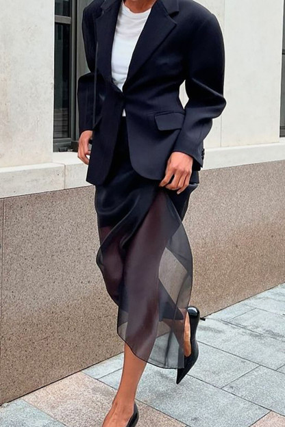 Tiered Design See Through Hem Maxi Skirt-Black