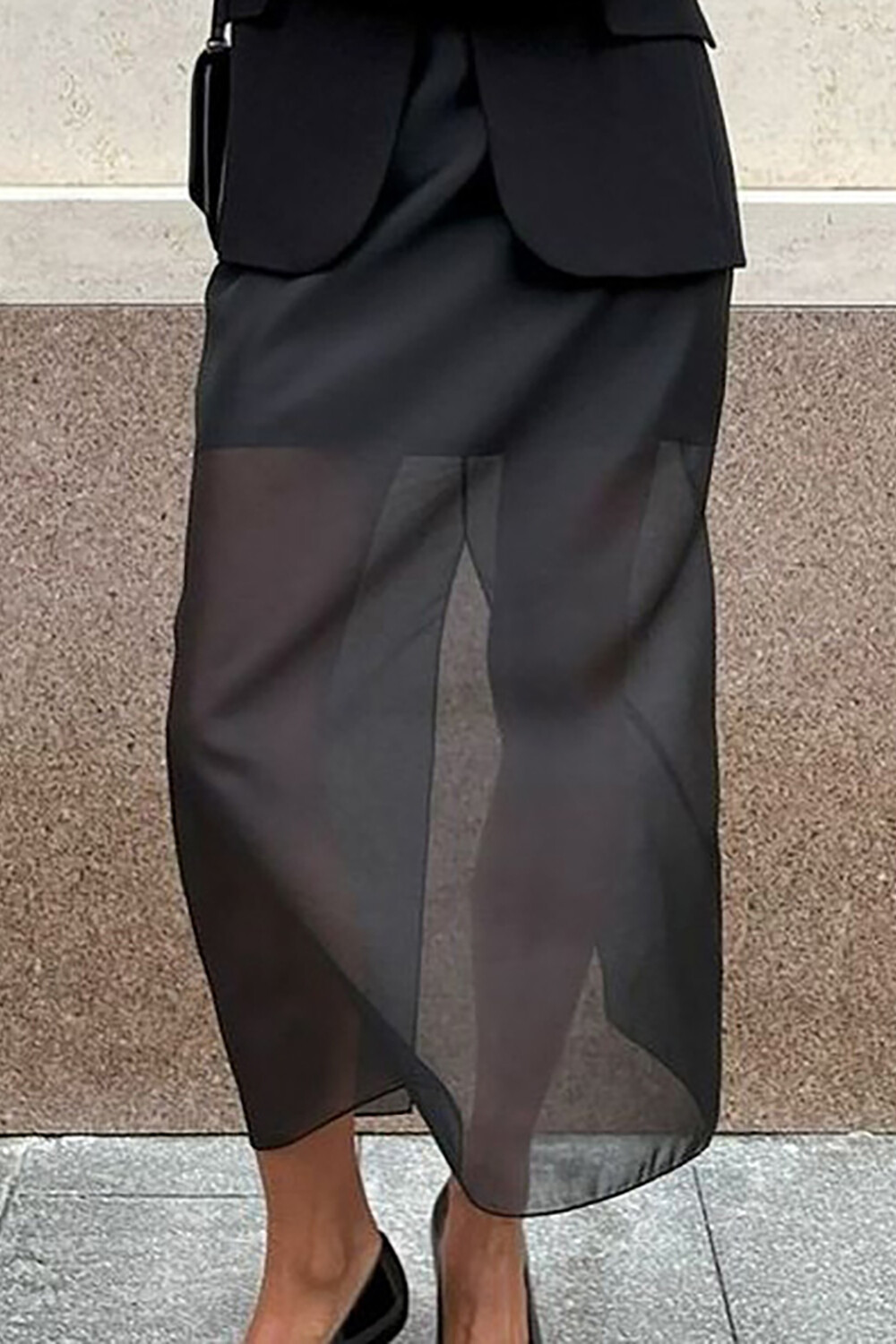 Tiered Design See Through Hem Maxi Skirt-Black
