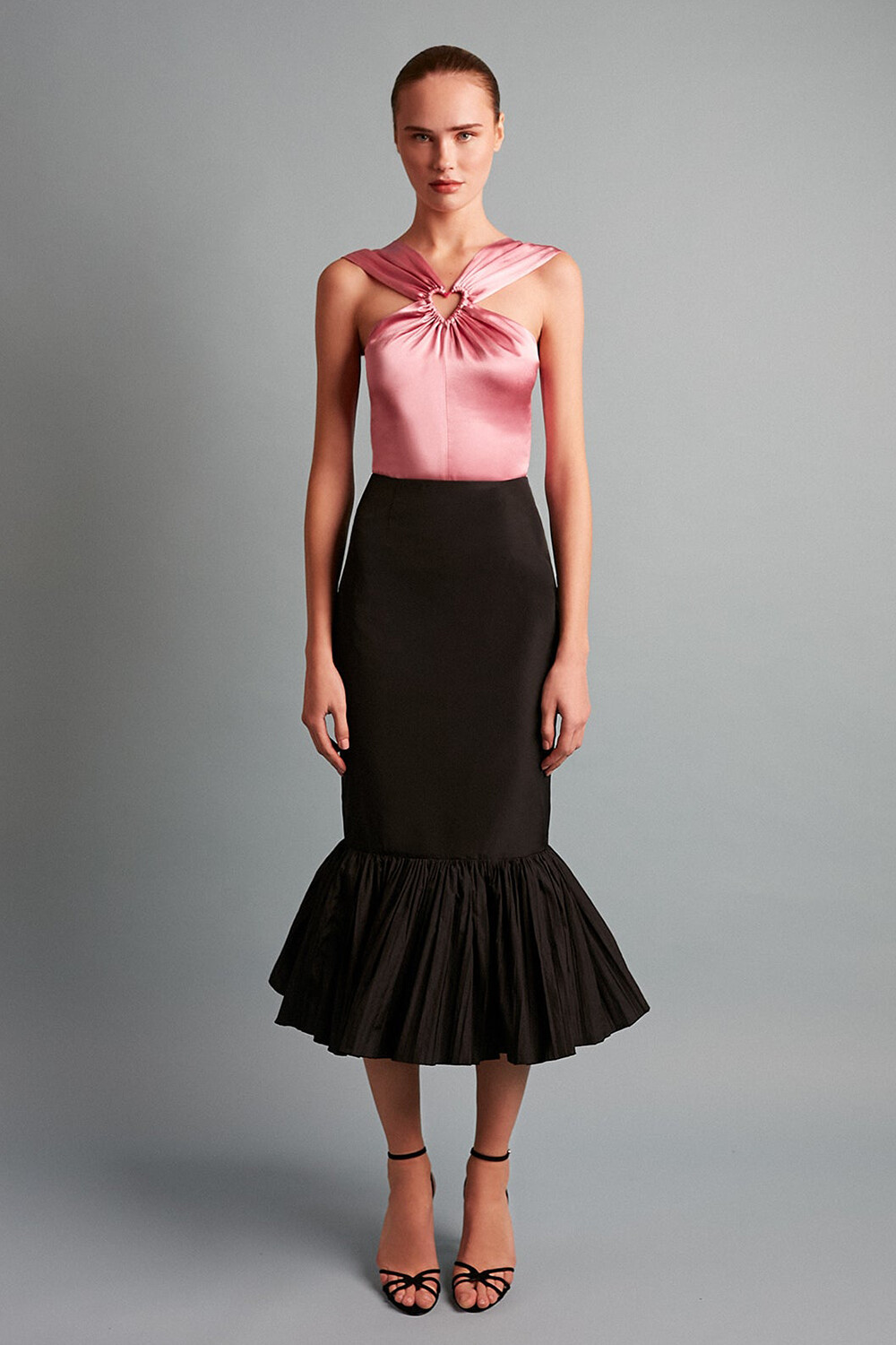 Sleeveless Fitted Fishtail Hem Colorblock Midi Dresses-Black [Pre Order]