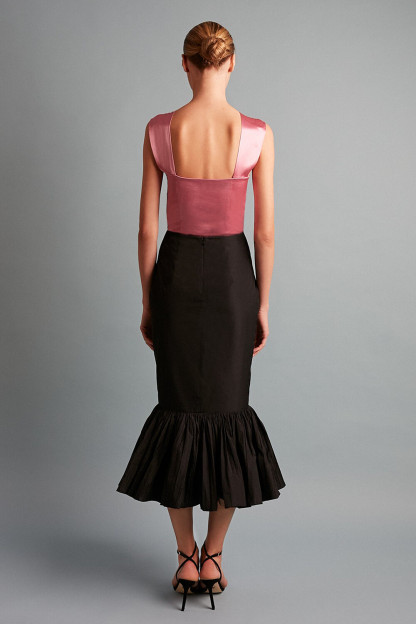 Sleeveless Fitted Fishtail Hem Colorblock Midi Dresses-Black [Pre Order]