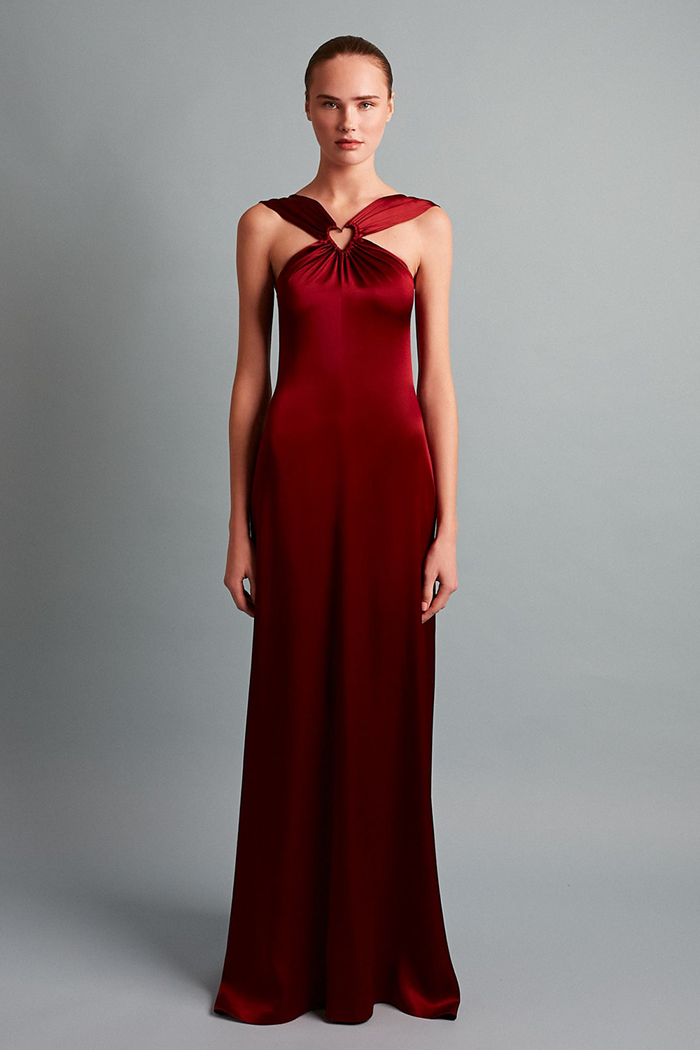 Sleeveless Heart Cutout Solid Color Gowns Maxi Dresses-Red [Pre Order]