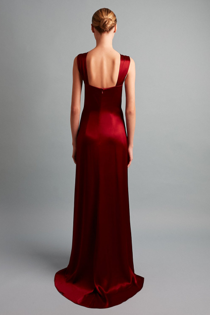 Sleeveless Heart Cutout Solid Color Gowns Maxi Dresses-Red [Pre Order]