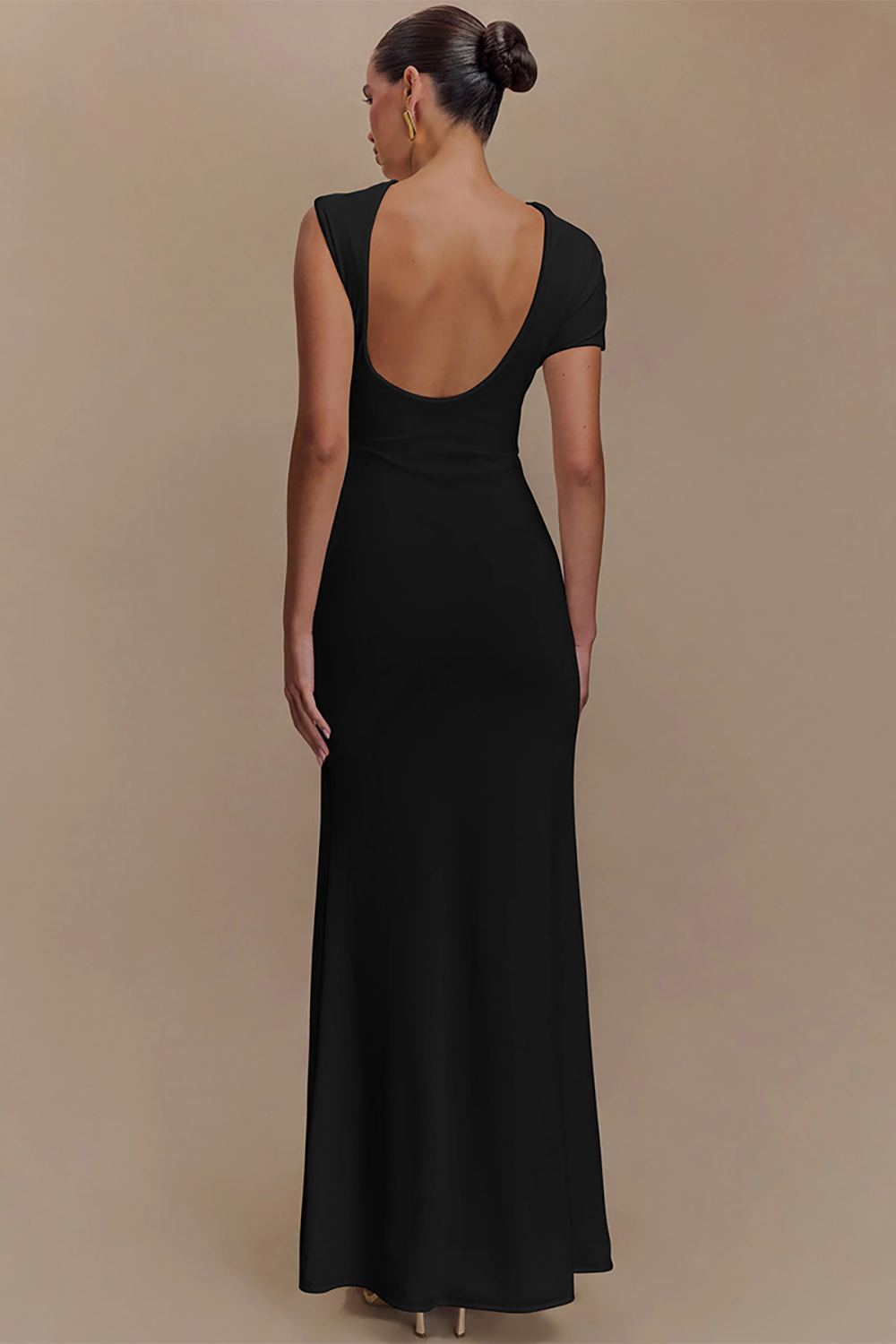 Cutout Short Sleeve Floral Hardware Slim Fit Backless Maxi Dresses-Orange