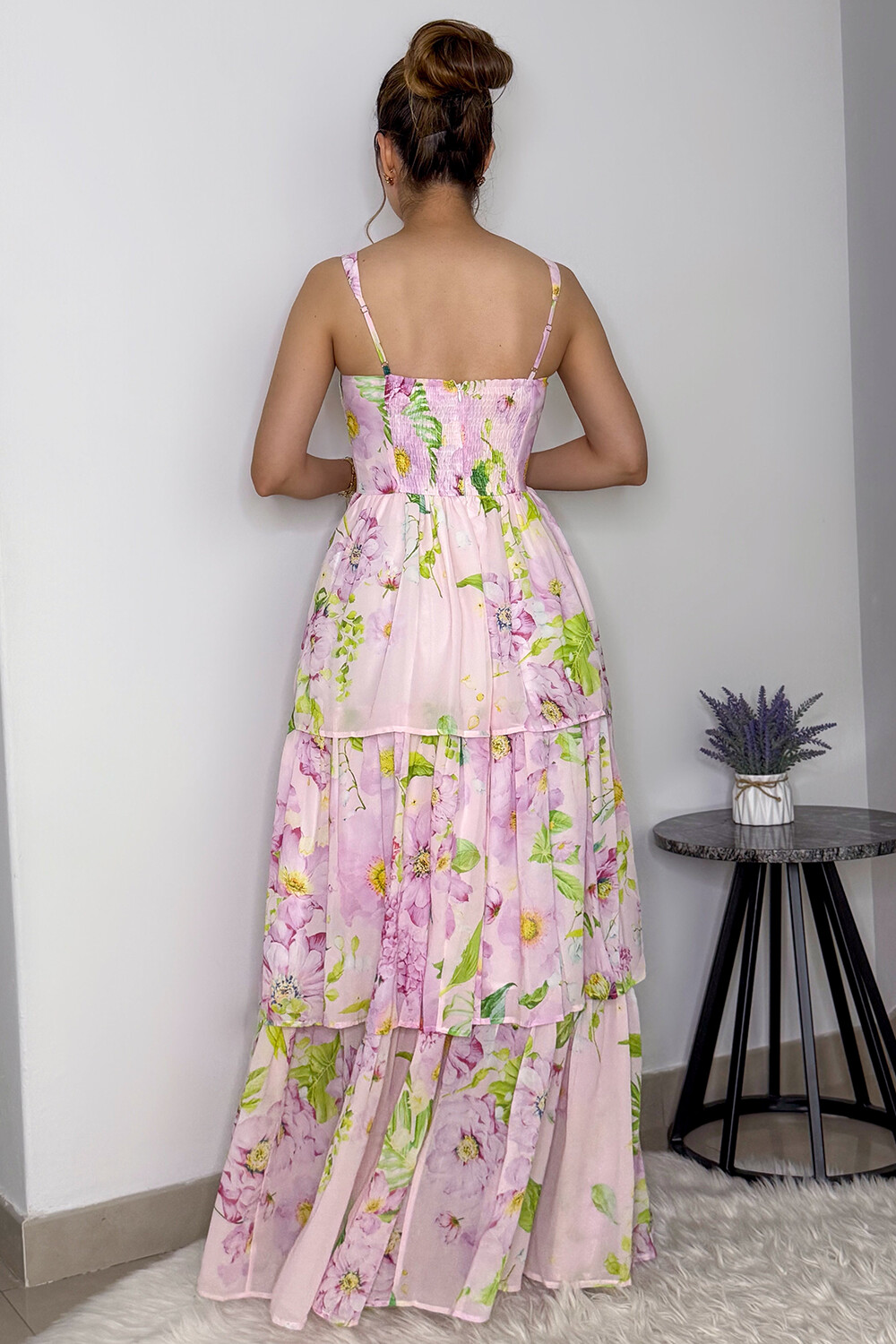 Floral Print Corset Design Slit Hem Slip Maxi Dresses-Lilac [Pre Order]