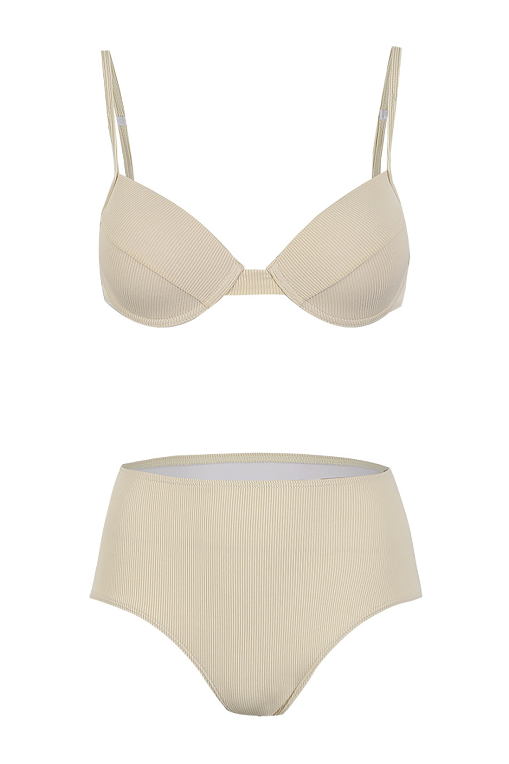 Flare Sleeve Fringed Mini Skirt Cami Bikini Swimsuit Matching Set-Beige