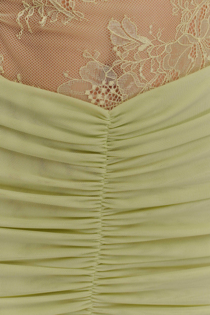 Lace Patchwork Ruched Bodycon Strapless Maxi Dresses-Green [Pre Order]