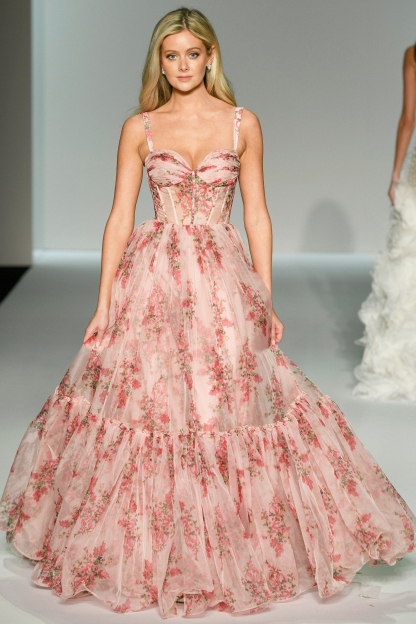 Floral Print Corset Design Flowy Gowns Slip Maxi Dresses-Pink [Pre Order]