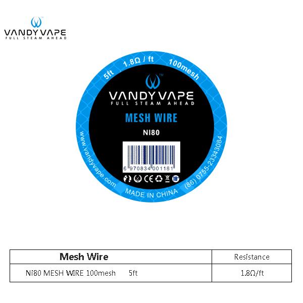 Authentic Vandyvape Kanthal Ni80 Mesh Wire 100 mesh 1.8ohm 5Feet