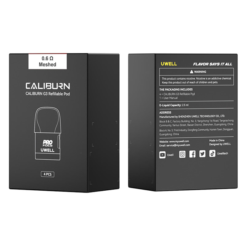 [Global-CN02] Uwell Caliburn G3 / Caliburn GK3 / Caliburn G3 ECO / Caliburn GK3 TENET / Caliburn G3 Lite / Caliburn G3 Pro Pod Cartridge 2.5ml / 3ml (4pcs/pack)