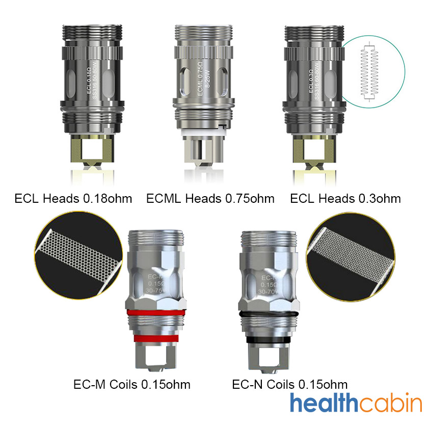 [Global-CN02] Eleaf EC Series Coil Heads for Eleaf iJust S/ iJust 2/ 2 Mini/ iJust ECM Tank, Melo/ Melo 2/ Melo 3/ Melo 3 Mini/ Melo 3 Nano/ Melo 4/ Melo 5/ Melo 6 Tank, Lemo 3, Atlantis & Atlantis 2 & Atalantis Mega iStick X80 ,iStick XC100 Kit (5pcs/pac