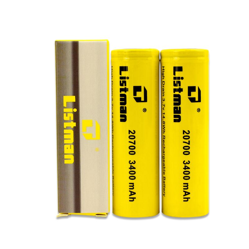 [Global-CN04] 2pcs Listman IMR 20700 3400mAh 40A Flat Top Li-ion Rechargeable Battery