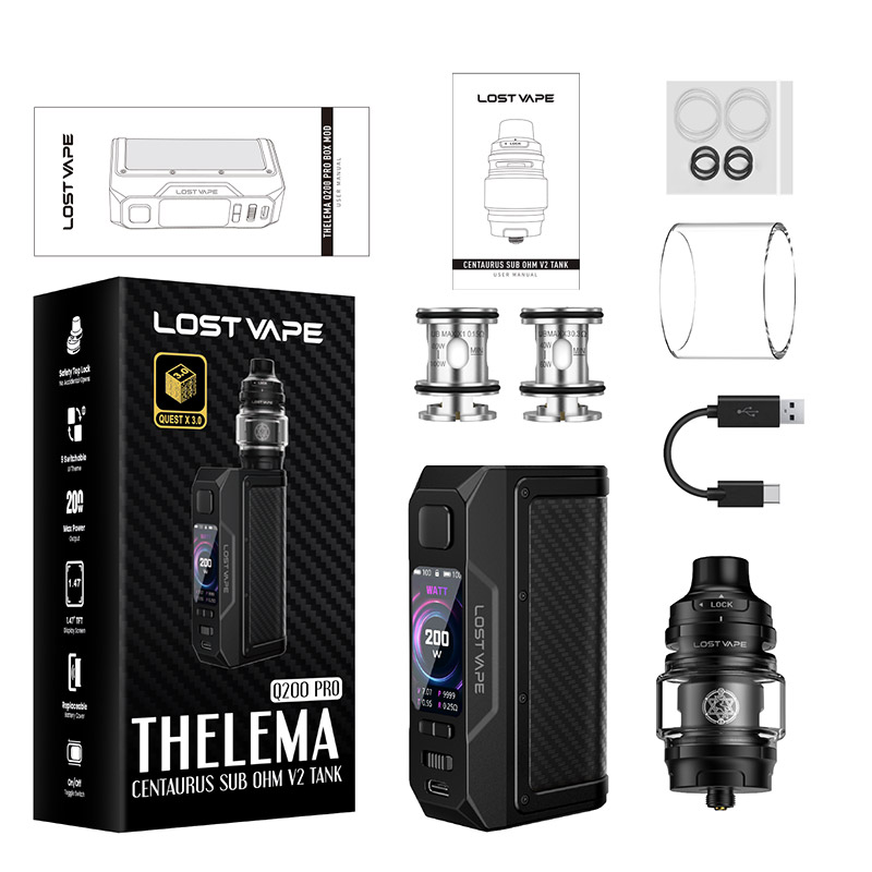 [Global-CN02] Lost Vape Thelema Q200 Pro Mod Kit 200W with Centaurus Sub Ohm V2 Tank 5ml