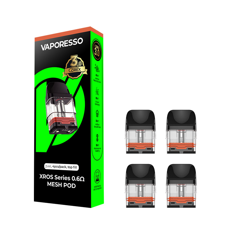 [Global-CN02] Vaporesso Xros Series Corex 3.0 Pod Cartridge for Xros 5/ Xros 5 MINI/ Xros / Xros 2 / Xros Mini / Xros 3 / Xros 3 Mini / Xros Nano / Xros 3 Nano / Xros Pro / Xros Cube / Xros 4 / Xros 4 Mini/Xros 4 Nano 2ml / 3ml (4pcs/pack)