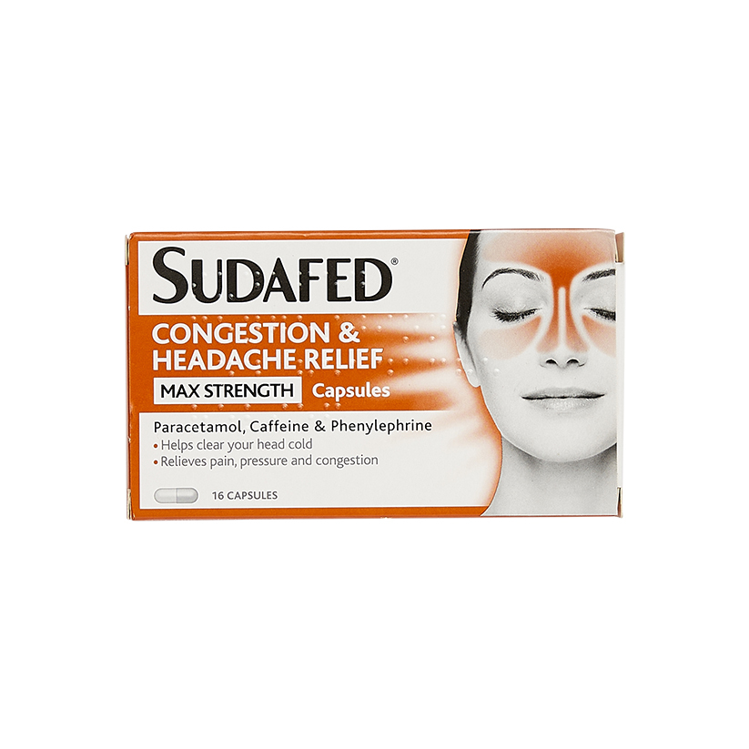 Sudafed Congestion & Headache Relief Max Strength Capsules 16s