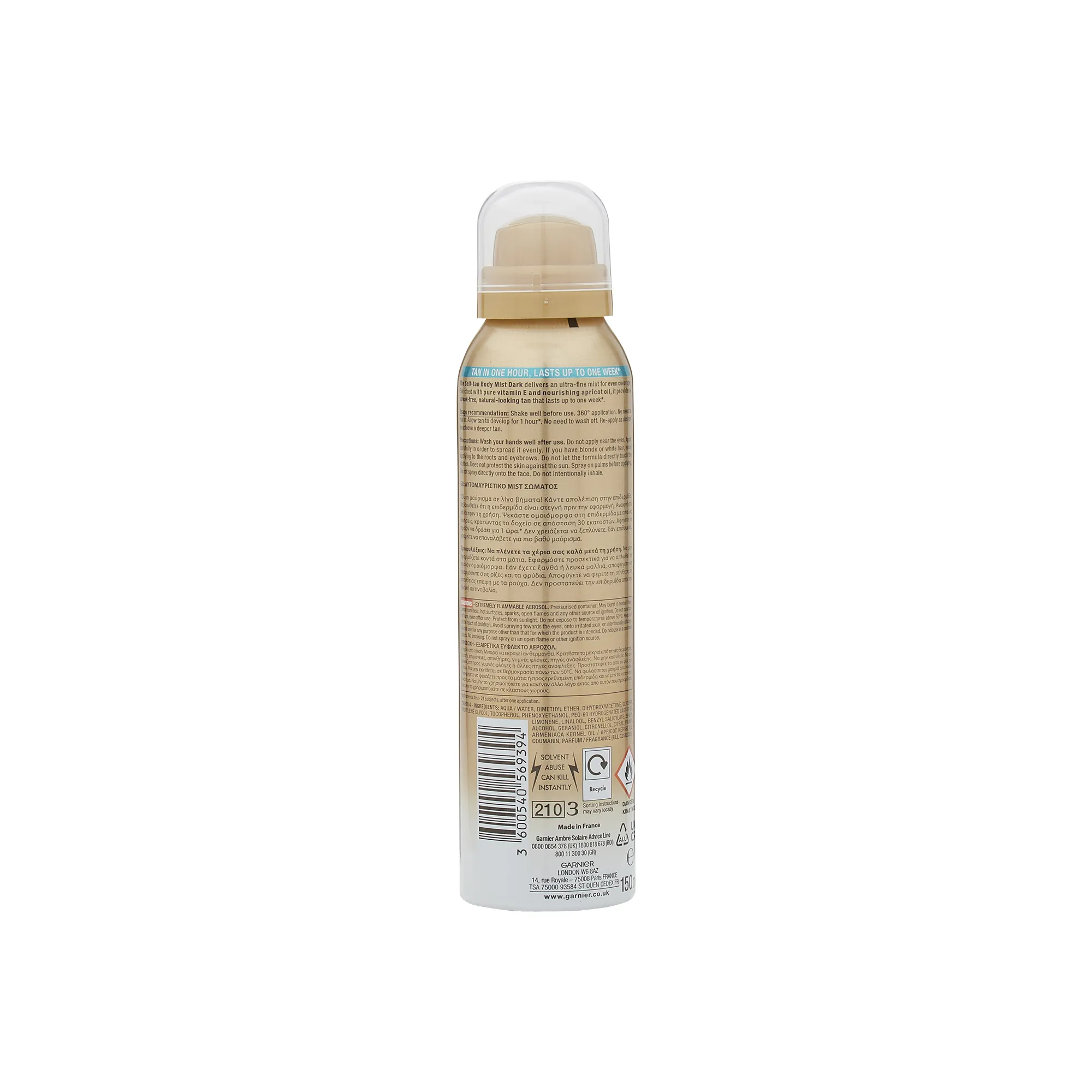 Garnier Ambre Solaire Natural Bronzer Quick Drying Dark Self Tan Body Mist 150ml