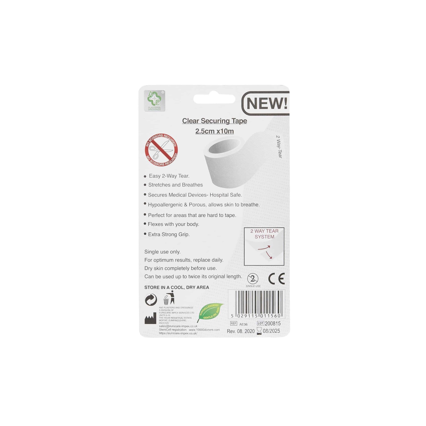 A&E Medical Clear Securing Tape 10m
