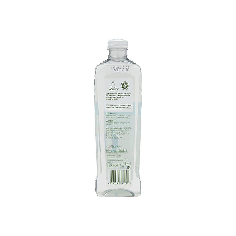 Simple Kind to Skin Sensitive Bath Soak Hypoallergenic for All Skin Types 1L