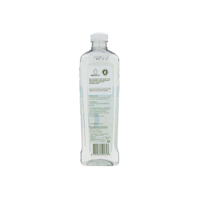 Simple Kind to Skin Sensitive Bath Soak Hypoallergenic for All Skin Types 1L