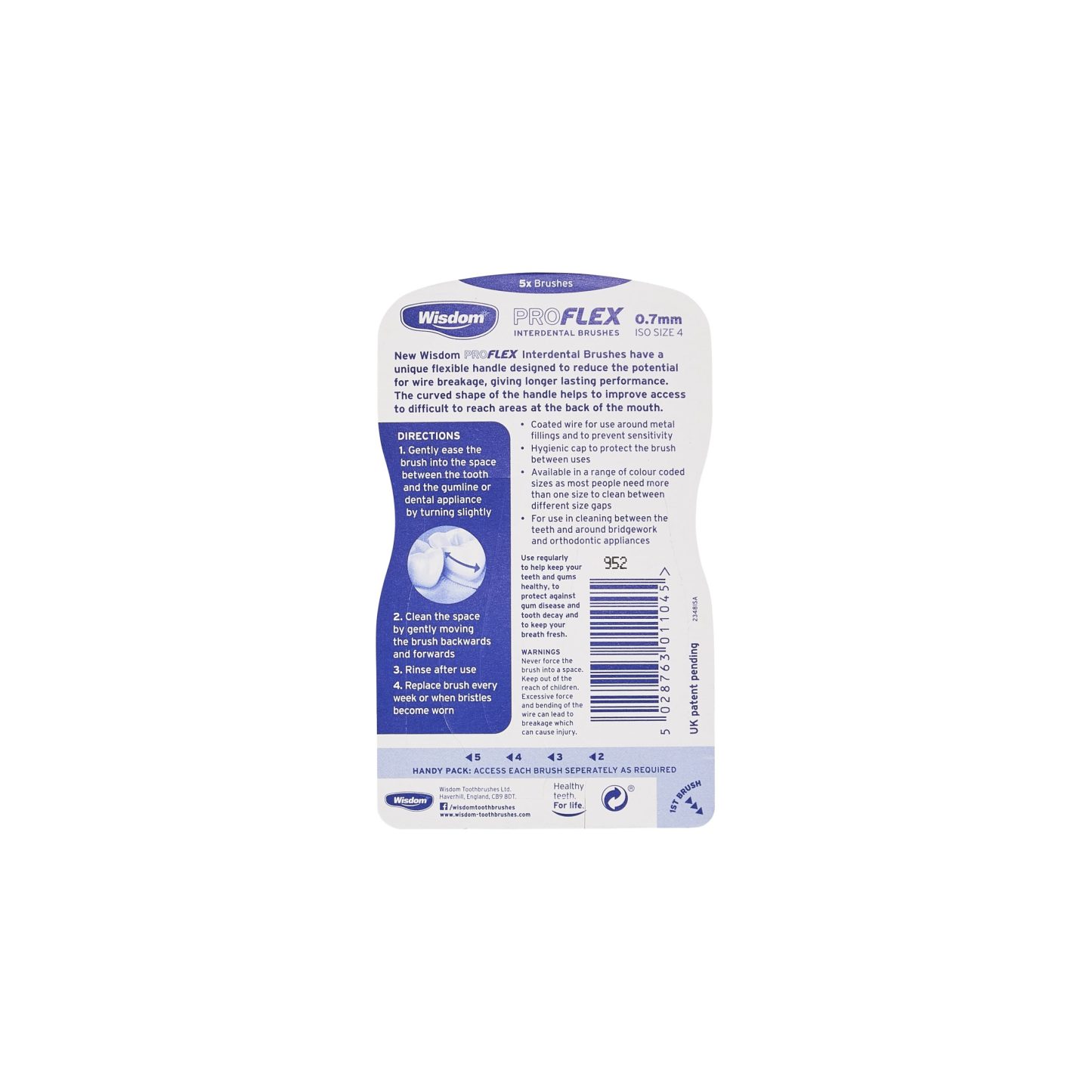 Wisdom Pro Flex Interdental Brushes 0.7mm 5's