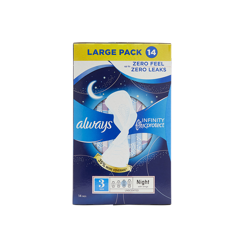 Always FlexProtect Sanitary Towels Size 3 with Night Wings 14’s