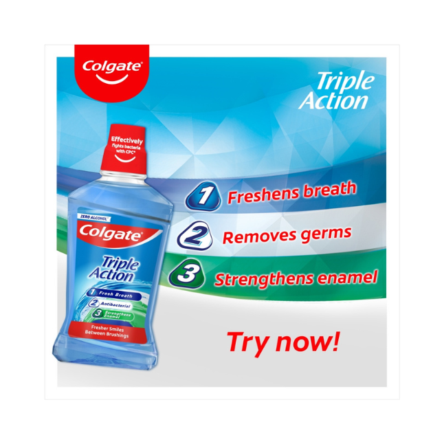Colgate Mouth Wash Triple Action Zero Alcohol 500ml