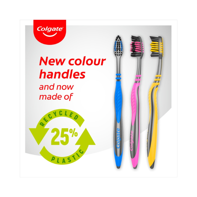 Colgate ZigZag Black Medium Manual Toothbrush x3