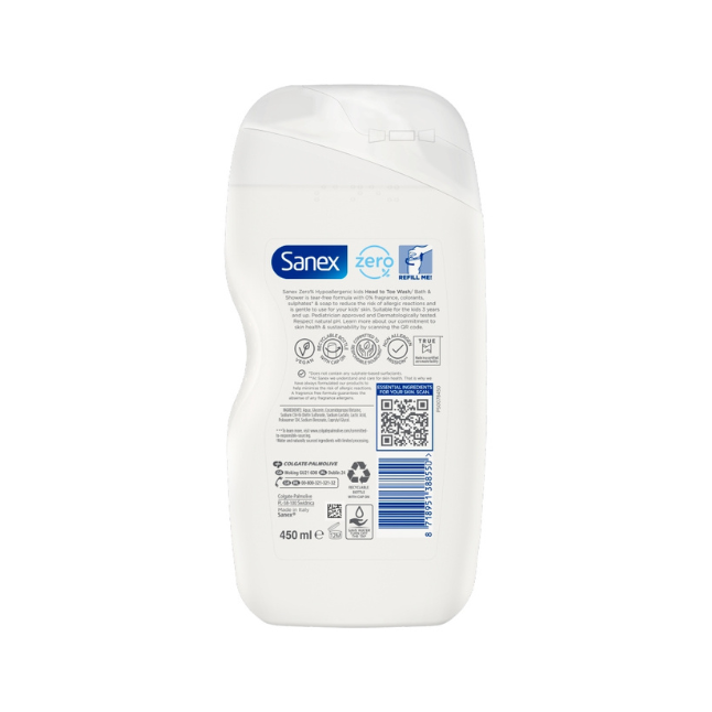 Sanex Zero % Kids Head To Toe Bodywash & Bath Foam 450ml