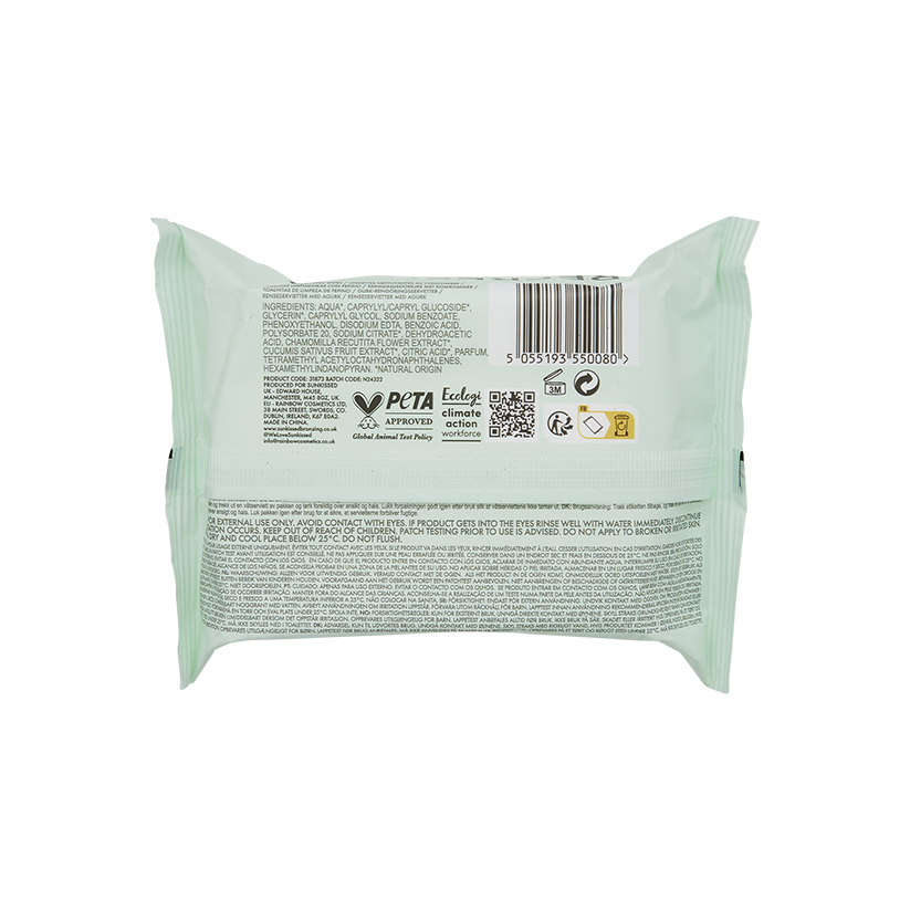 Sunkissed Skin Cucumber Cleansing Face Wipes 25 Pack