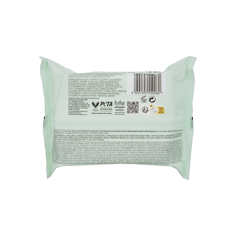 Sunkissed Skin Cucumber Cleansing Face Wipes 25 Pack