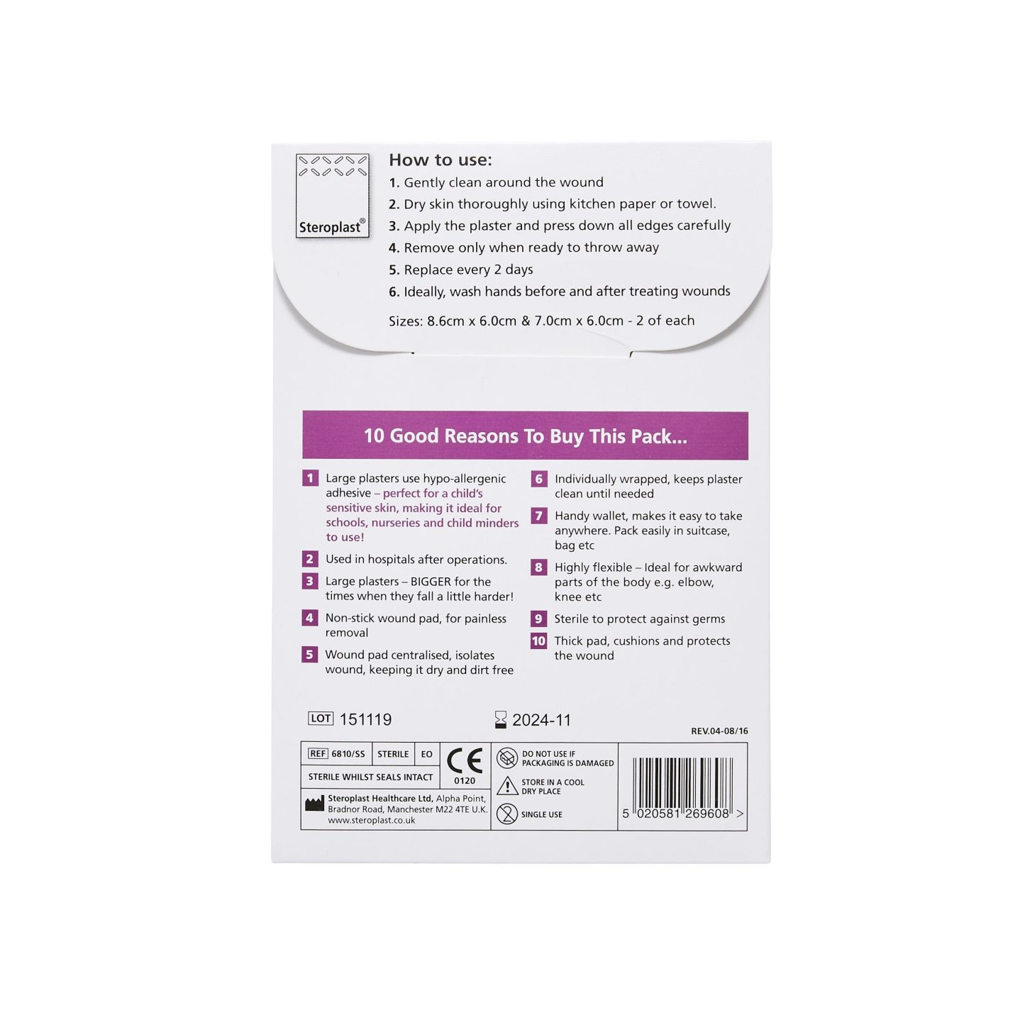 Steroplast Large Plasters 4's