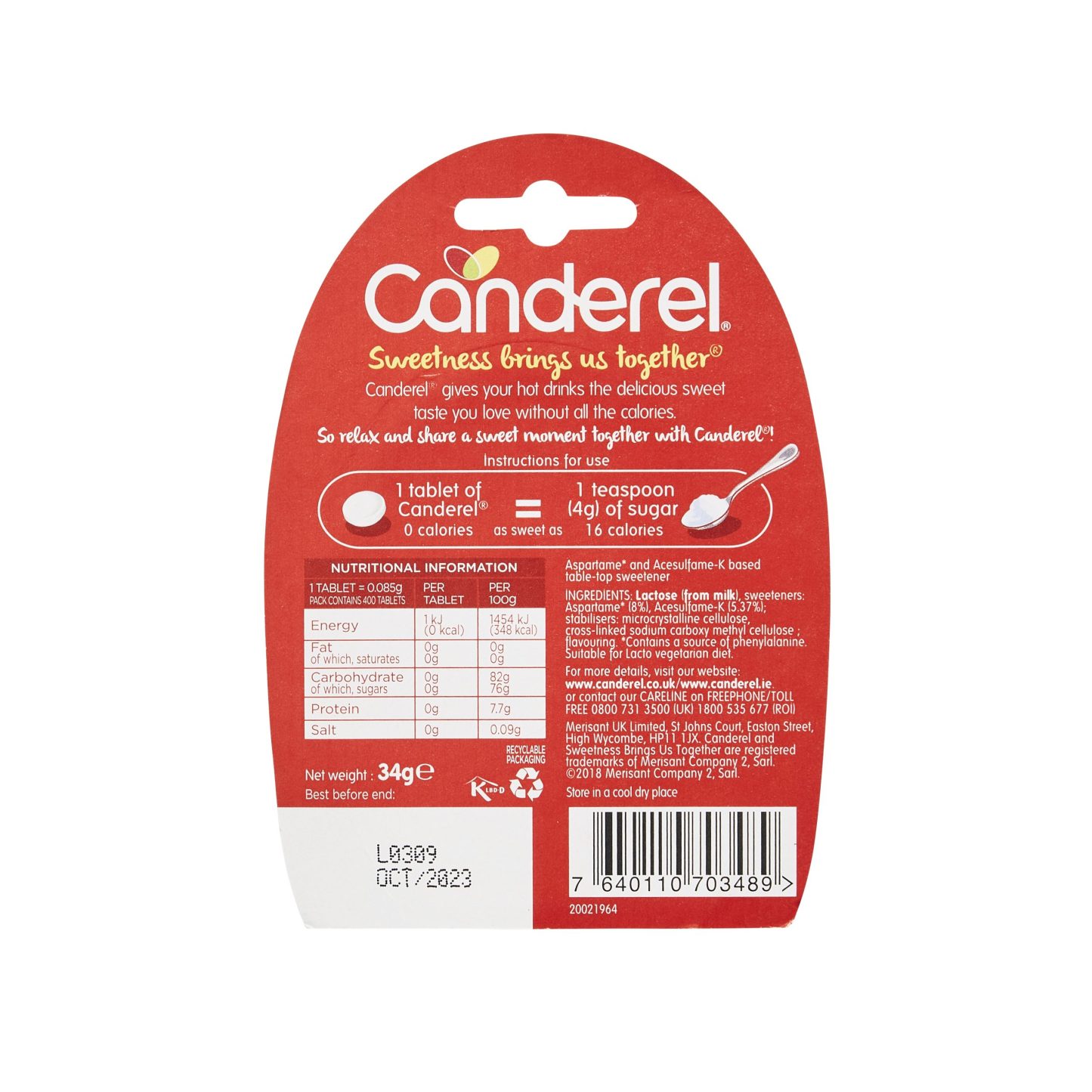 Canderel Low Calorie Sweetener Tablets 400's