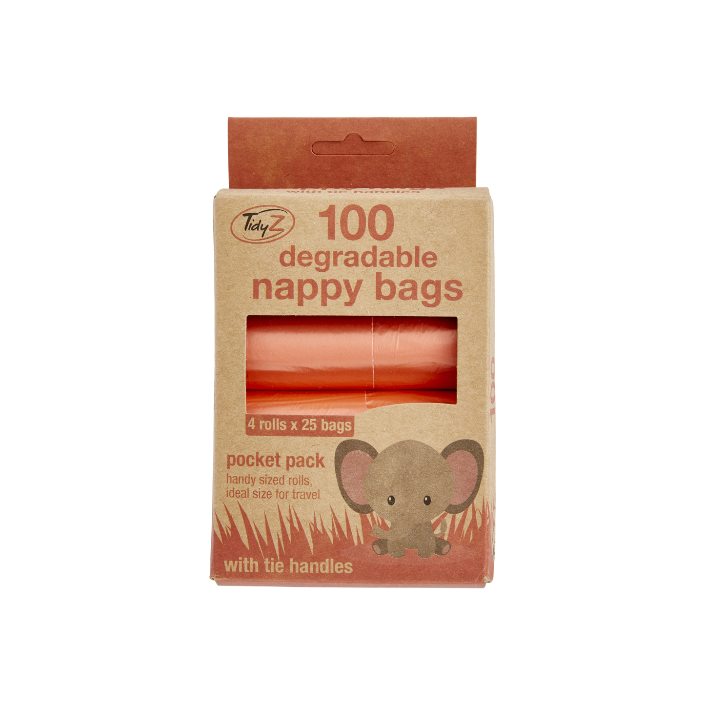 Tidyz 100 Degradable Nappy Bags 4 x Rolls of 25 Bags