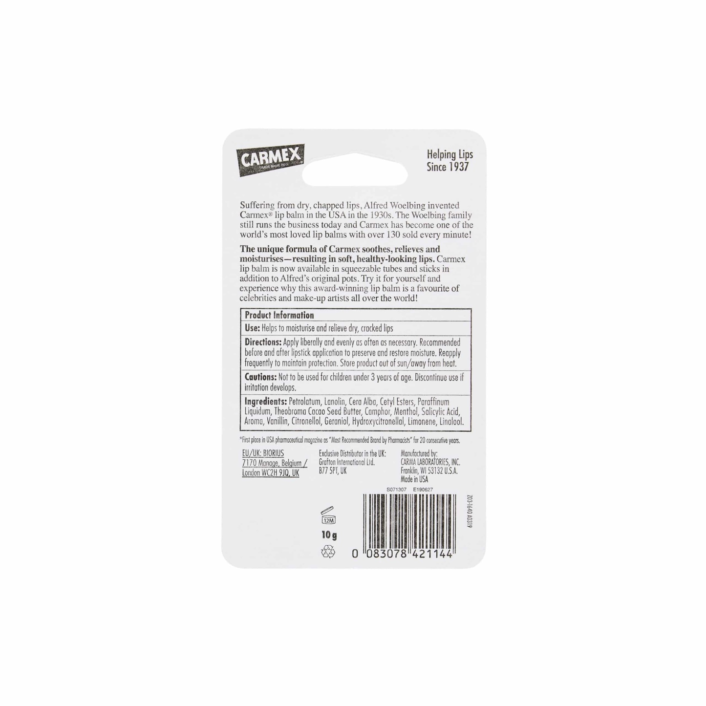 Carmex Lip Balm Classic Tube 10g