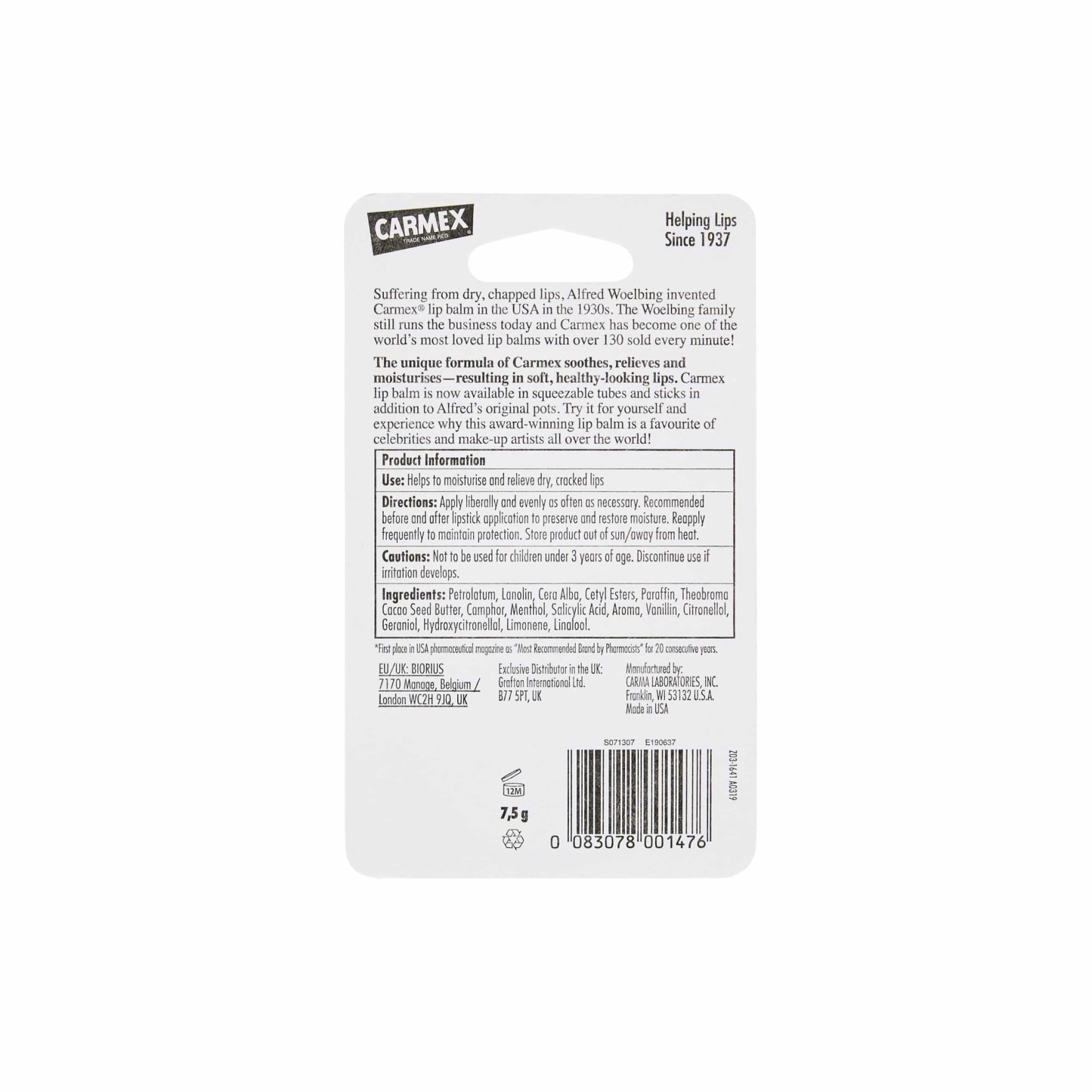 Carmex Lip Balm Classic Pot 7.5g
