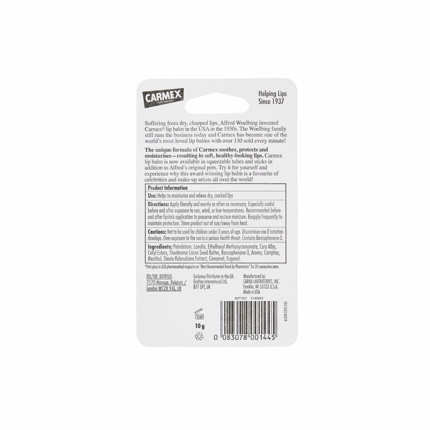 Carmex Lip Balm Cherry Tube 10g