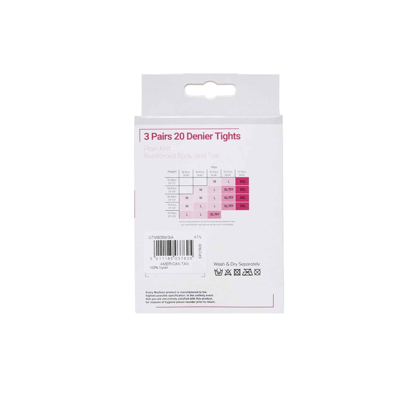 Madison 20 Denier Tights Medium American Tan 3 Pack