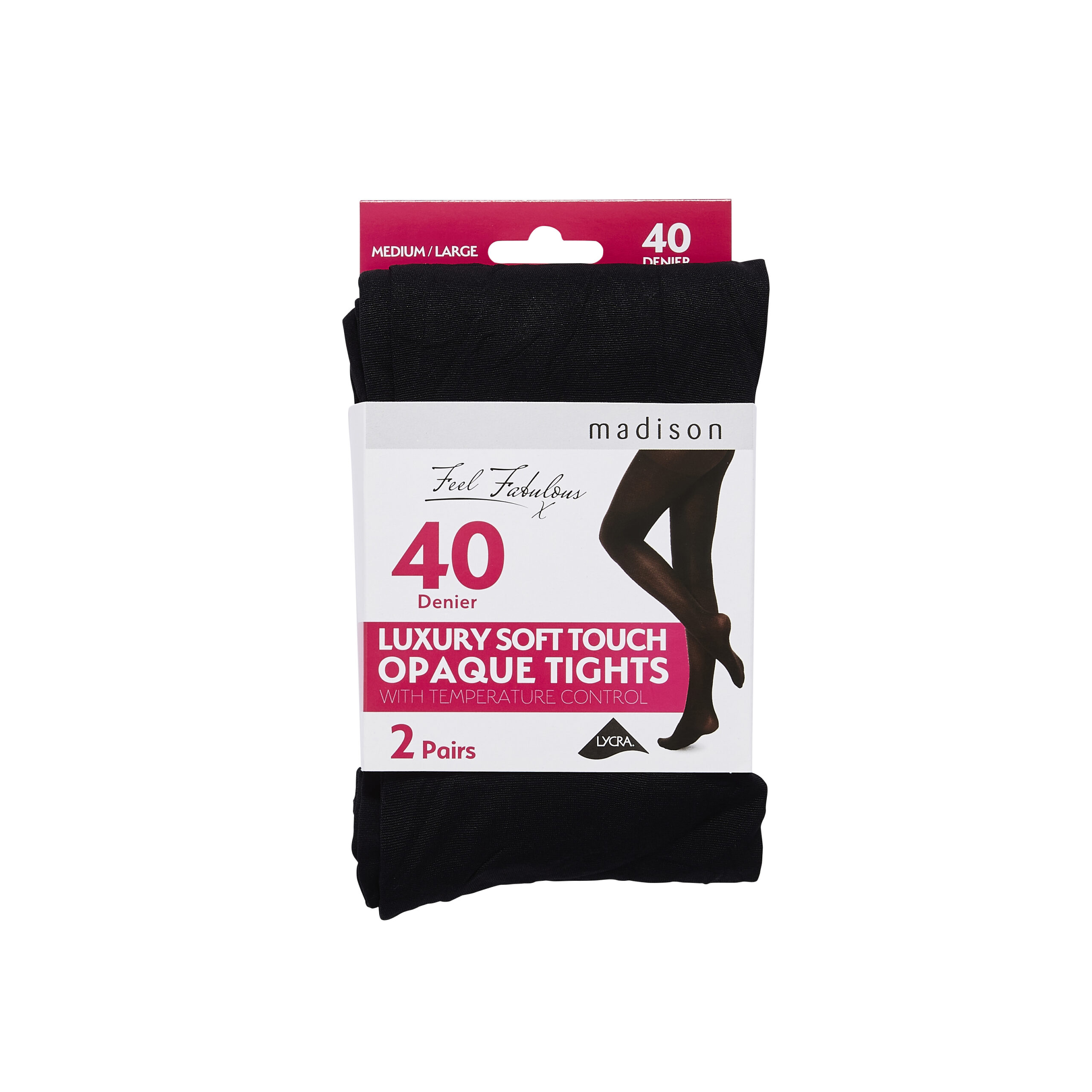 Madison 40 Denier Opaque Tights M L Black 2 Pack Bodycare UK