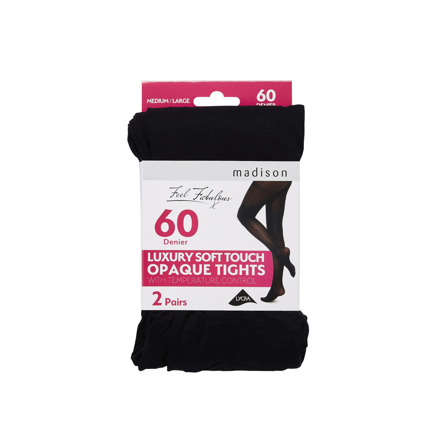 Madison 60 Denier Opaque Tights M/L Black 2 Pack