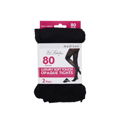 Madison 80 Denier Opaque Tights S/M Black 2 Pack