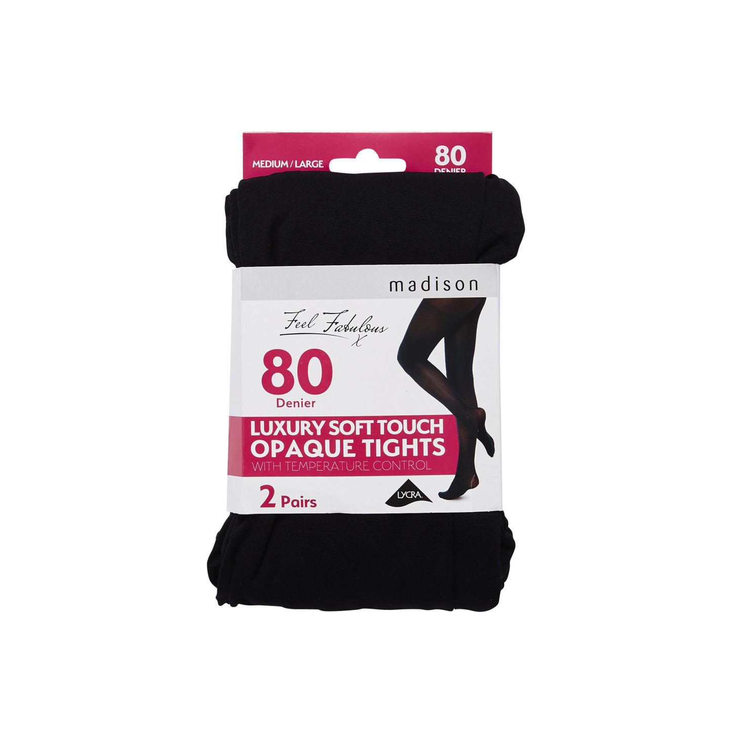 Madison 80 Denier Opaque Tights M/L Black 2 Pack