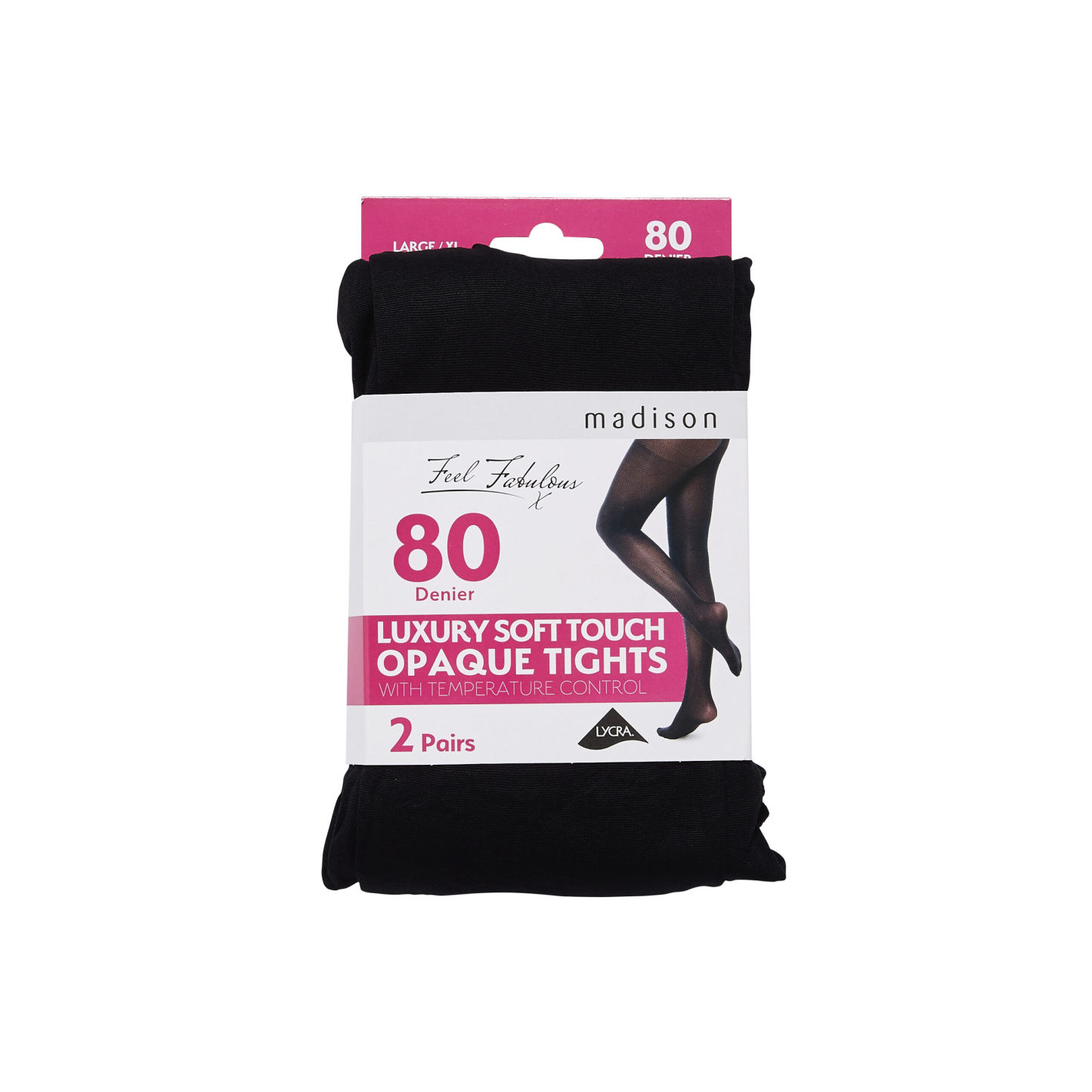 Madison 80 Denier Opaque Tights L/XL Black 2 Pack