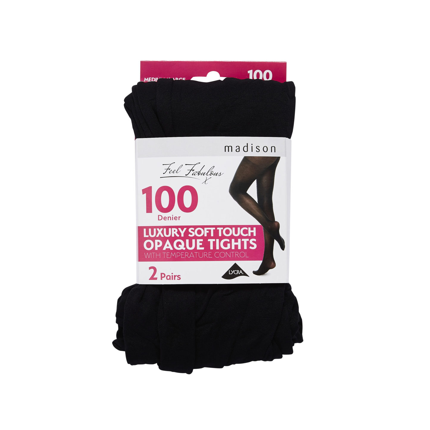 Madison 100 Denier Opaque Tights M/L Black 2 Pack