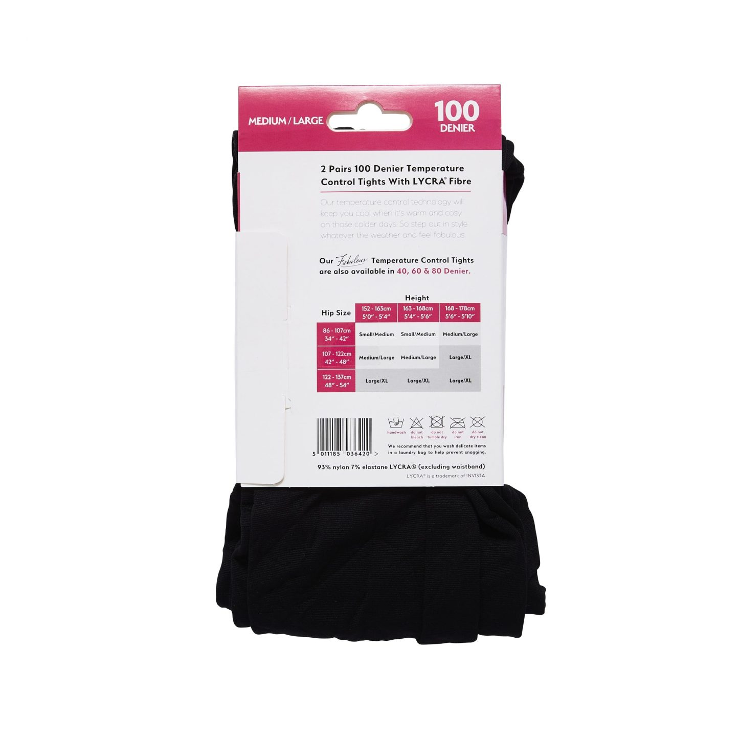 Madison 100 Denier Opaque Tights M/L Black 2 Pack