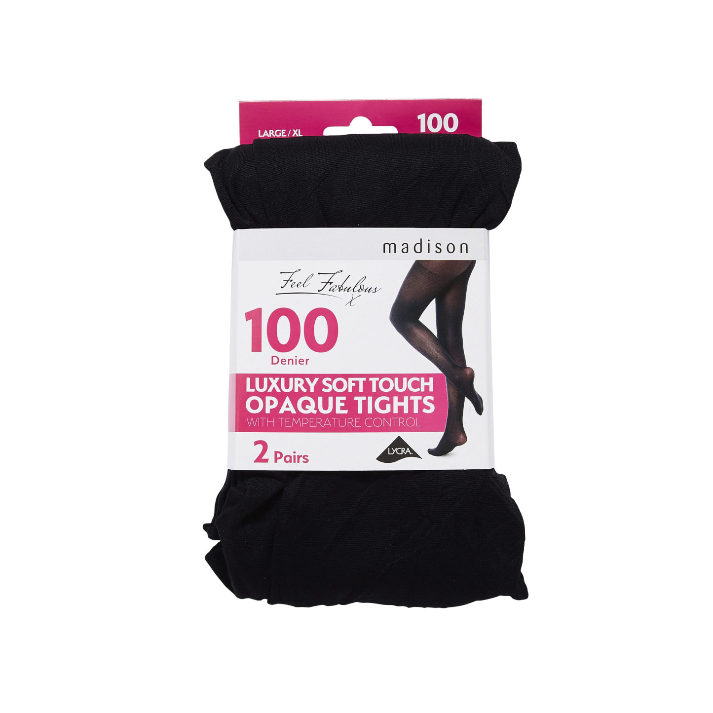 Madison 100 Denier Opaque Tights L/XL Black 2 Pack