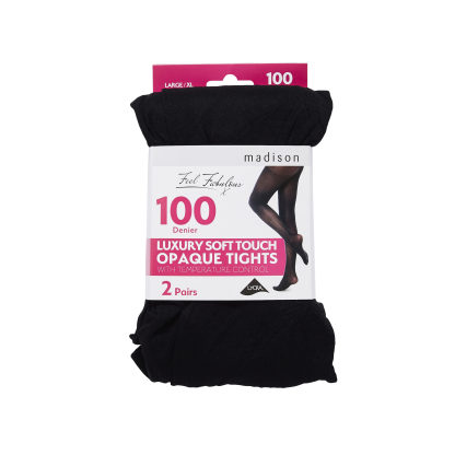 Madison 100 Denier Opaque Tights L/XL Black 2 Pack