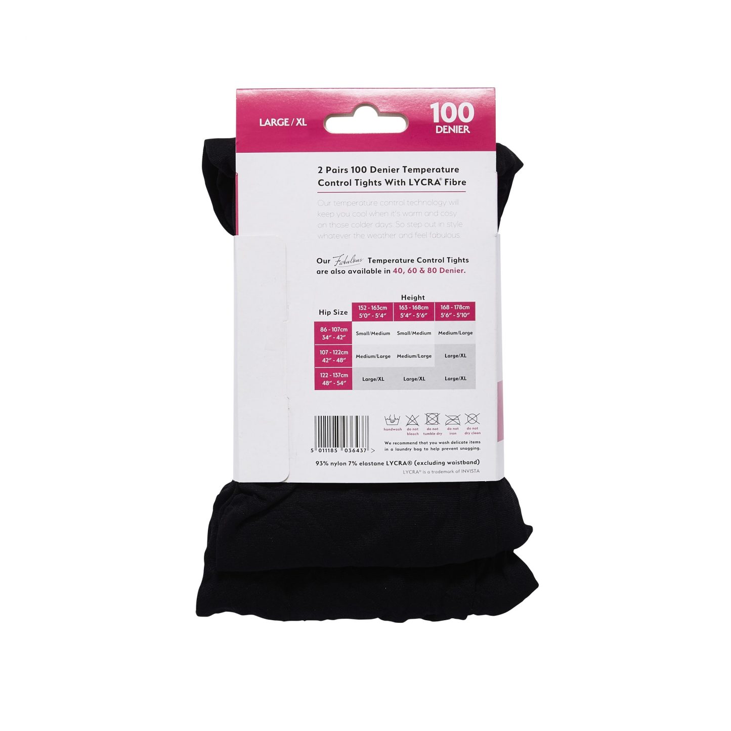 Madison 100 Denier Opaque Tights L/XL Black 2 Pack