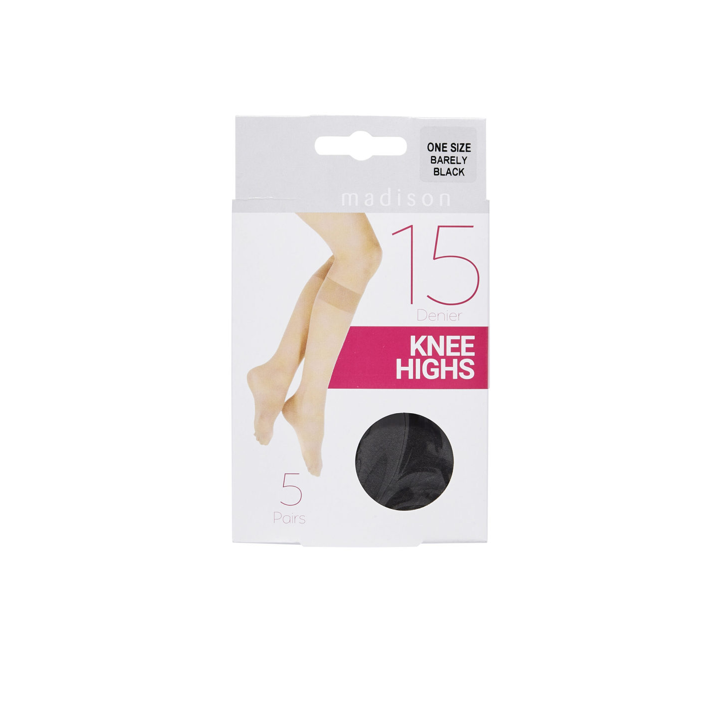 Madison 15 Denier Knee Highs Barely Black 5 Pack