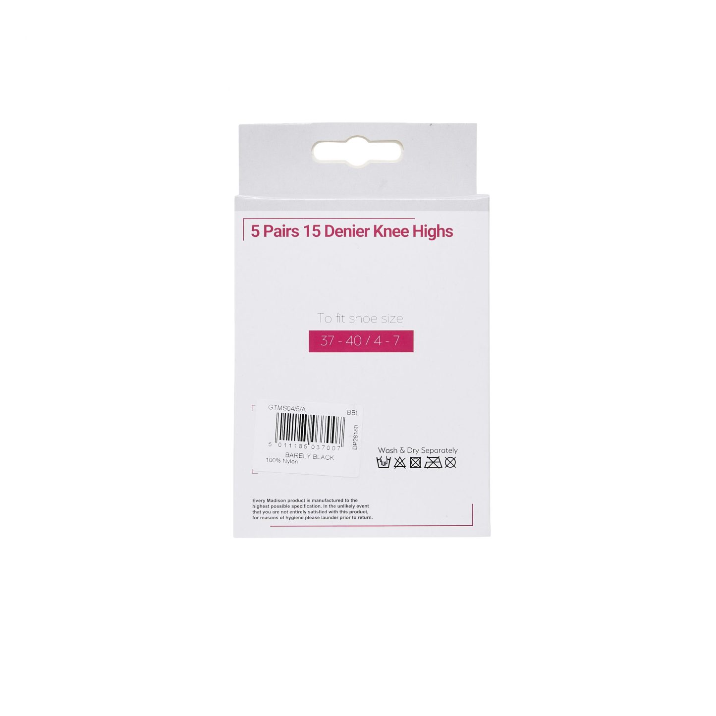 Madison 15 Denier Knee Highs Barely Black 5 Pack