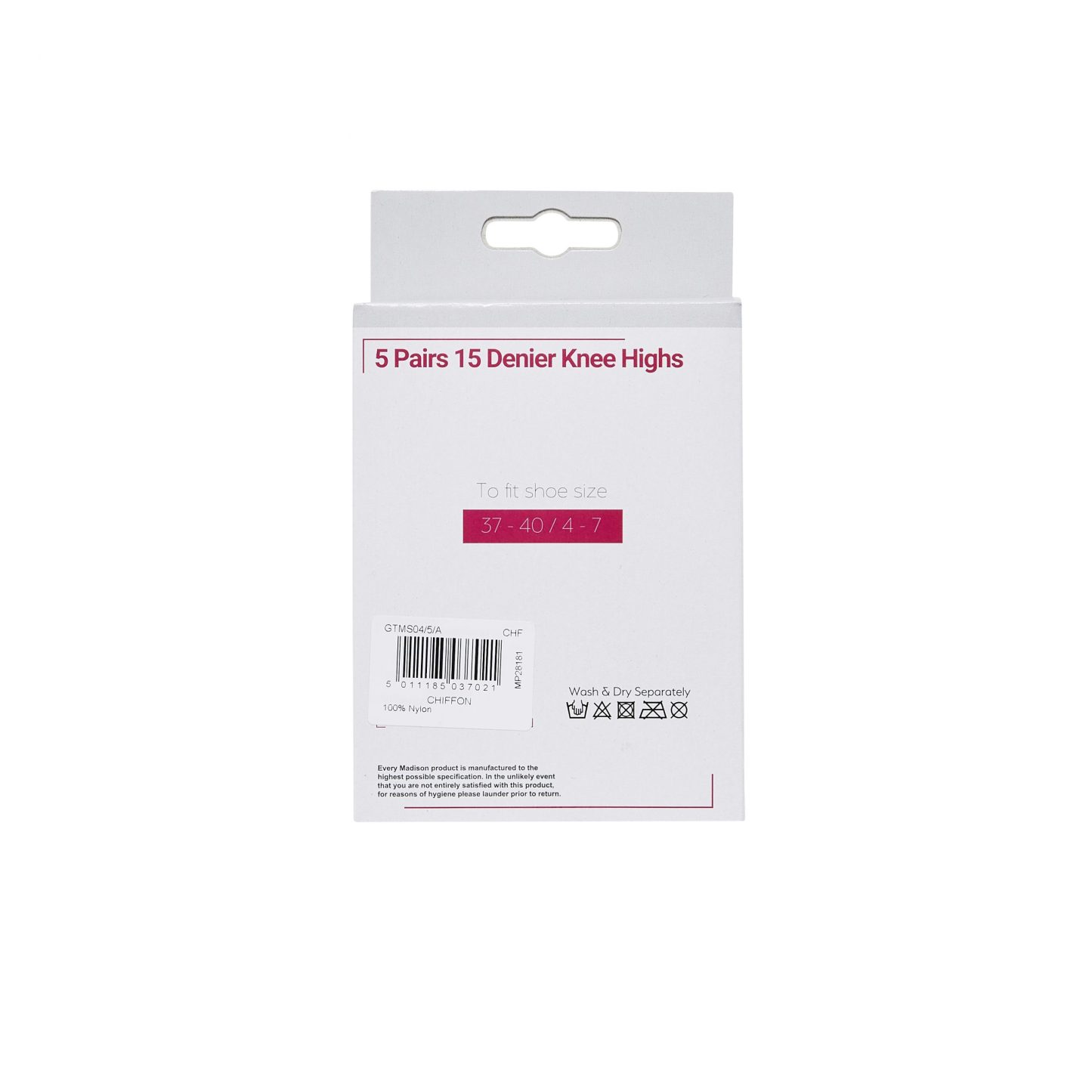 Madison 15 Denier Knee Highs Chiffon 5 Pack